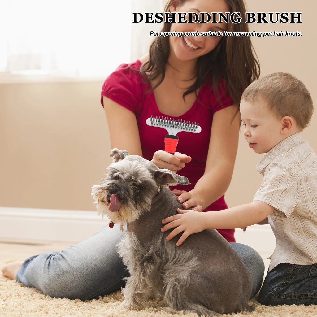Dog Grooming Brush Pet Hair Removal Dematting Rake Ergonomic Handle Suitable for Short and Long Haired Dogs and Cats Efficient