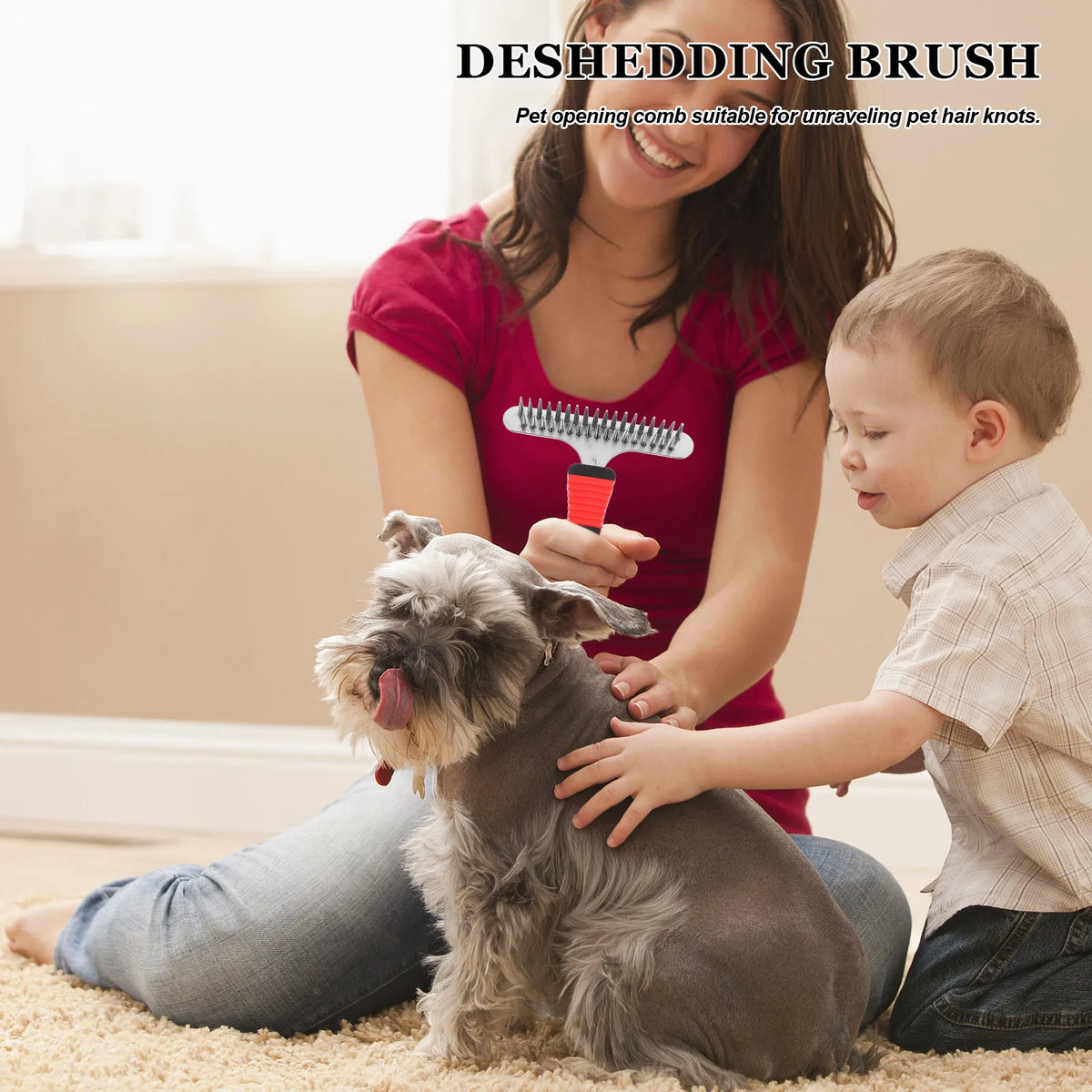 Dog Grooming Brush Pet Hair Removal Dematting Rake Ergonomic Handle Suitable for Short and Long Haired Dogs and Cats Efficient