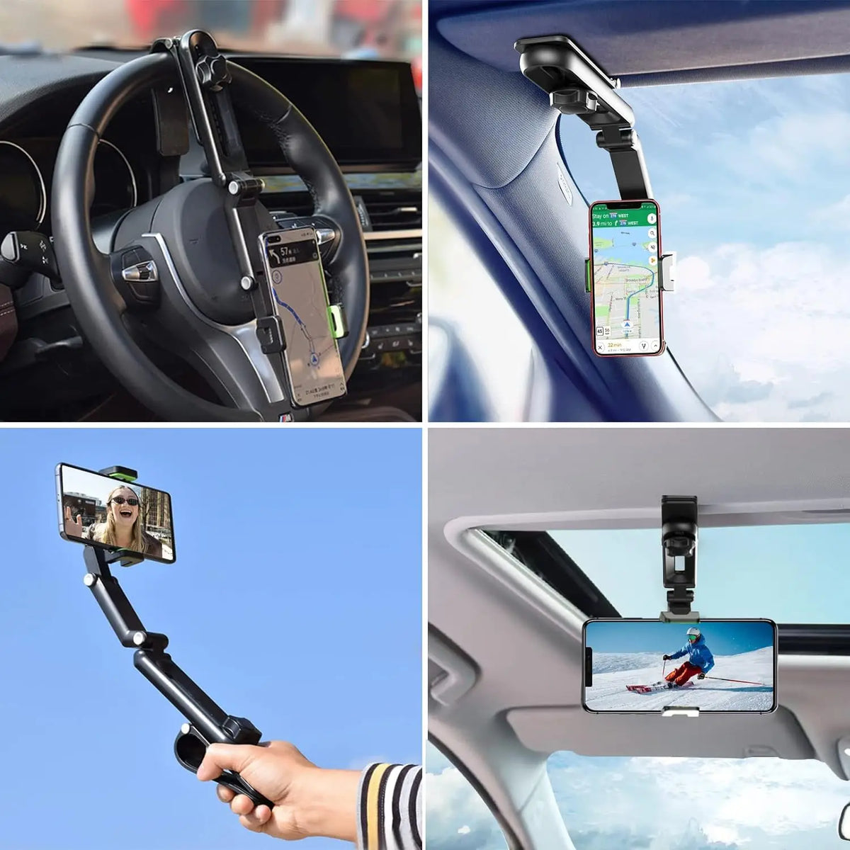 1080° Sun Visor Phone Mount – Compatible with Tesla Model 3/Y