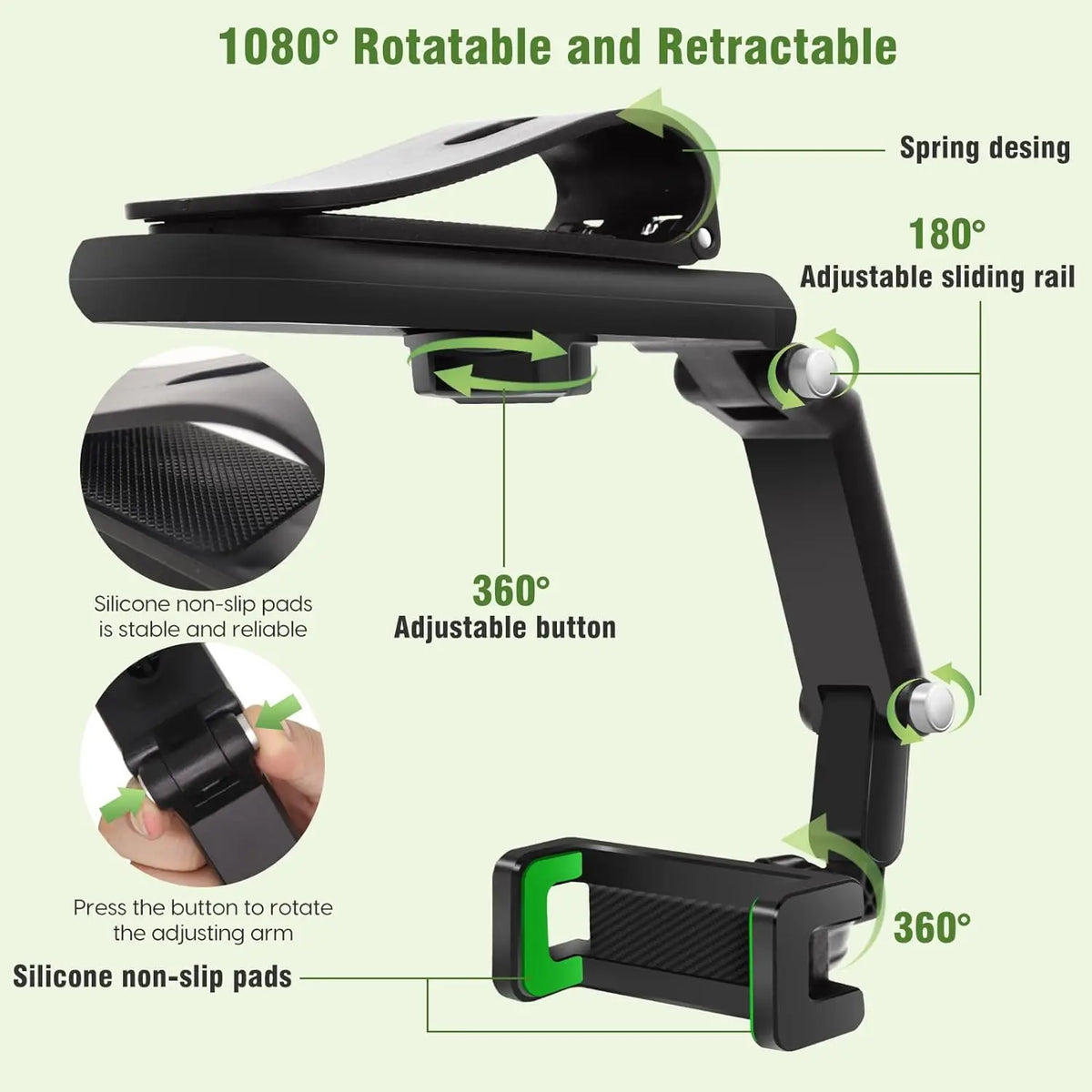 1080° Sun Visor Phone Mount – Compatible with Tesla Model 3/Y