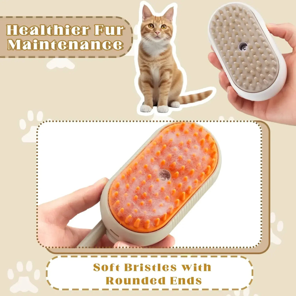 3-in-1 Steam Grooming Brush for Cats & Dogs