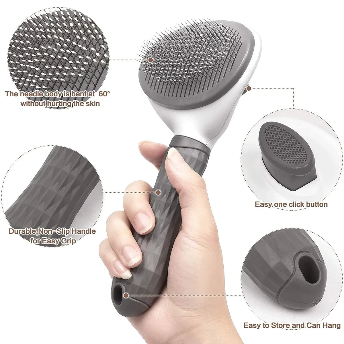 Self-Cleaning Pet Grooming Brush – One-Click Hair Removal