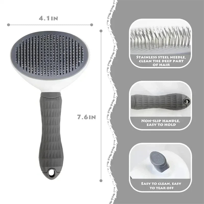 Self-Cleaning Pet Grooming Brush – One-Click Hair Removal