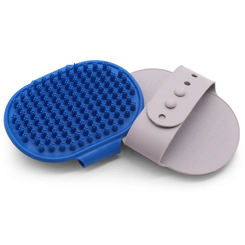 Cat Grooming Comb Dog Bath Brush Pet Grooming Shedding Soothing Massage Rubber Bristles Comb with Adjustable Ring Handle