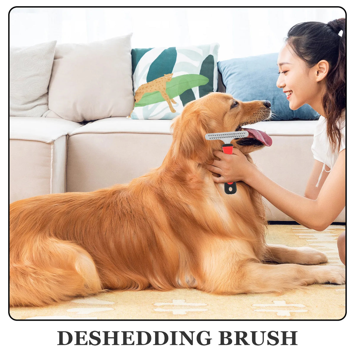 Dog Grooming Brush Pet Hair Removal Dematting Rake Ergonomic Handle Suitable for Short and Long Haired Dogs and Cats Efficient