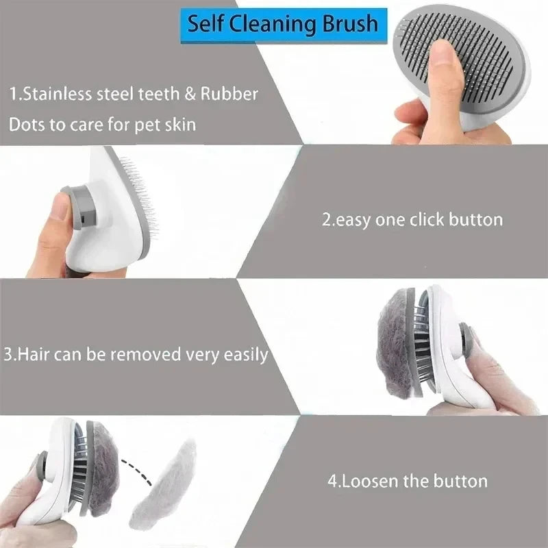 Self-Cleaning Pet Grooming Brush – One-Click Hair Removal