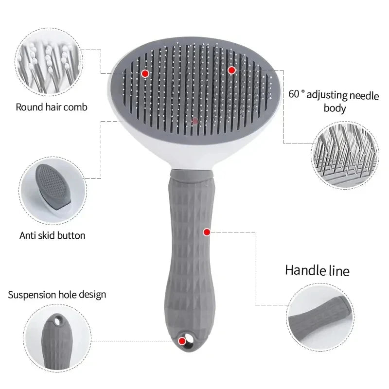 Self-Cleaning Pet Grooming Brush – One-Click Hair Removal